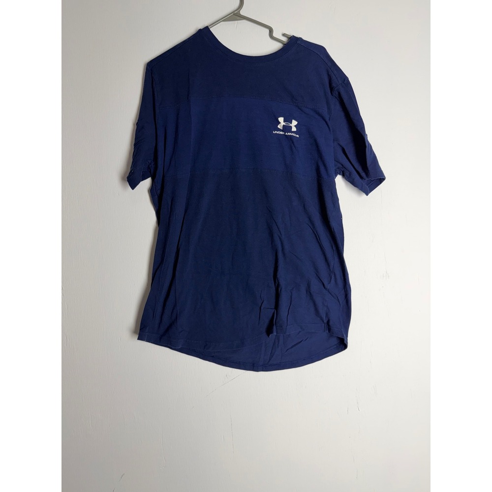 Under Armour Mens Large Navy Blue Short Sleeve Athletic Training T-Shirt Logo